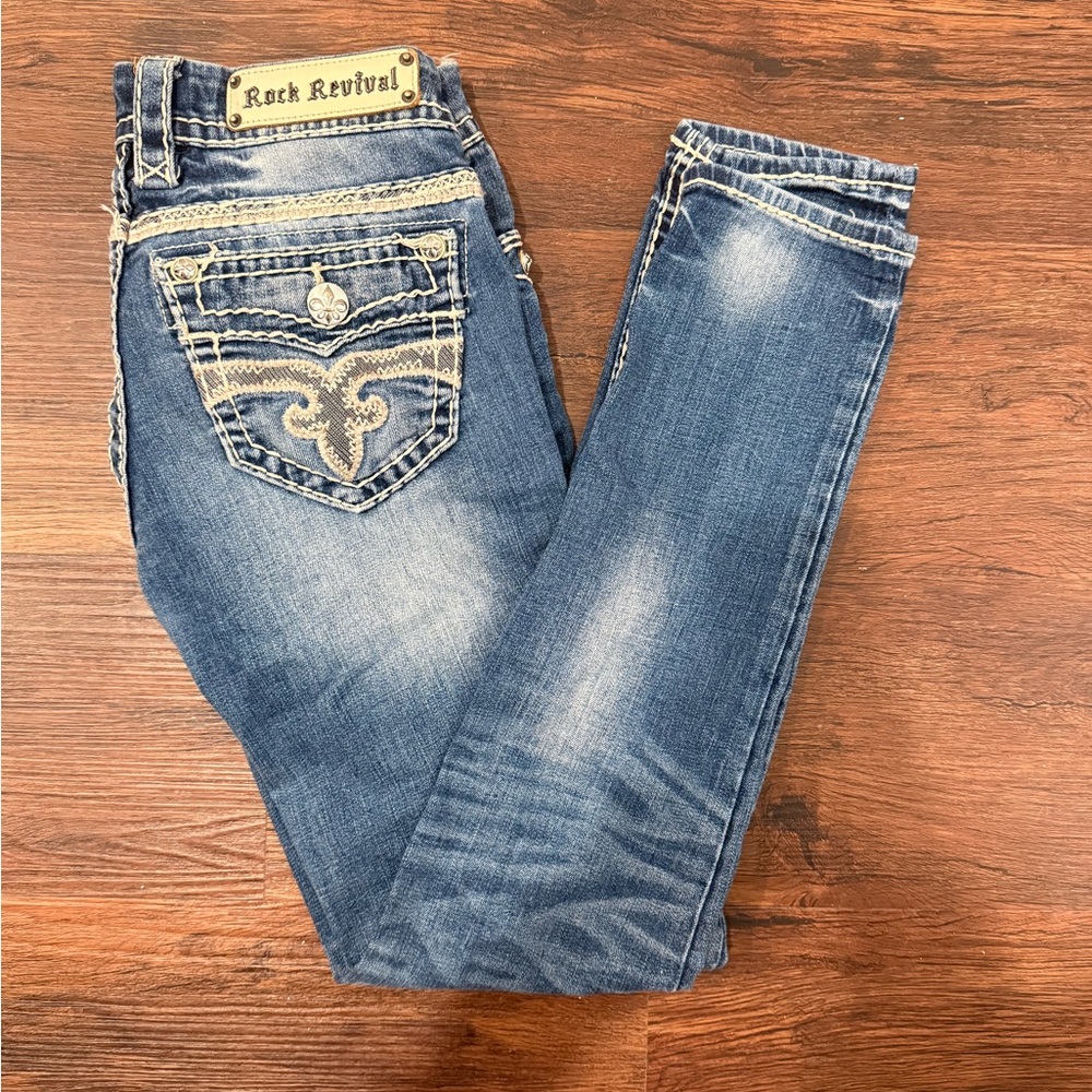 ROCK REVIVAL Hana Skinny Jeans Y2K Low Rise Embroidered Stretch Denim
